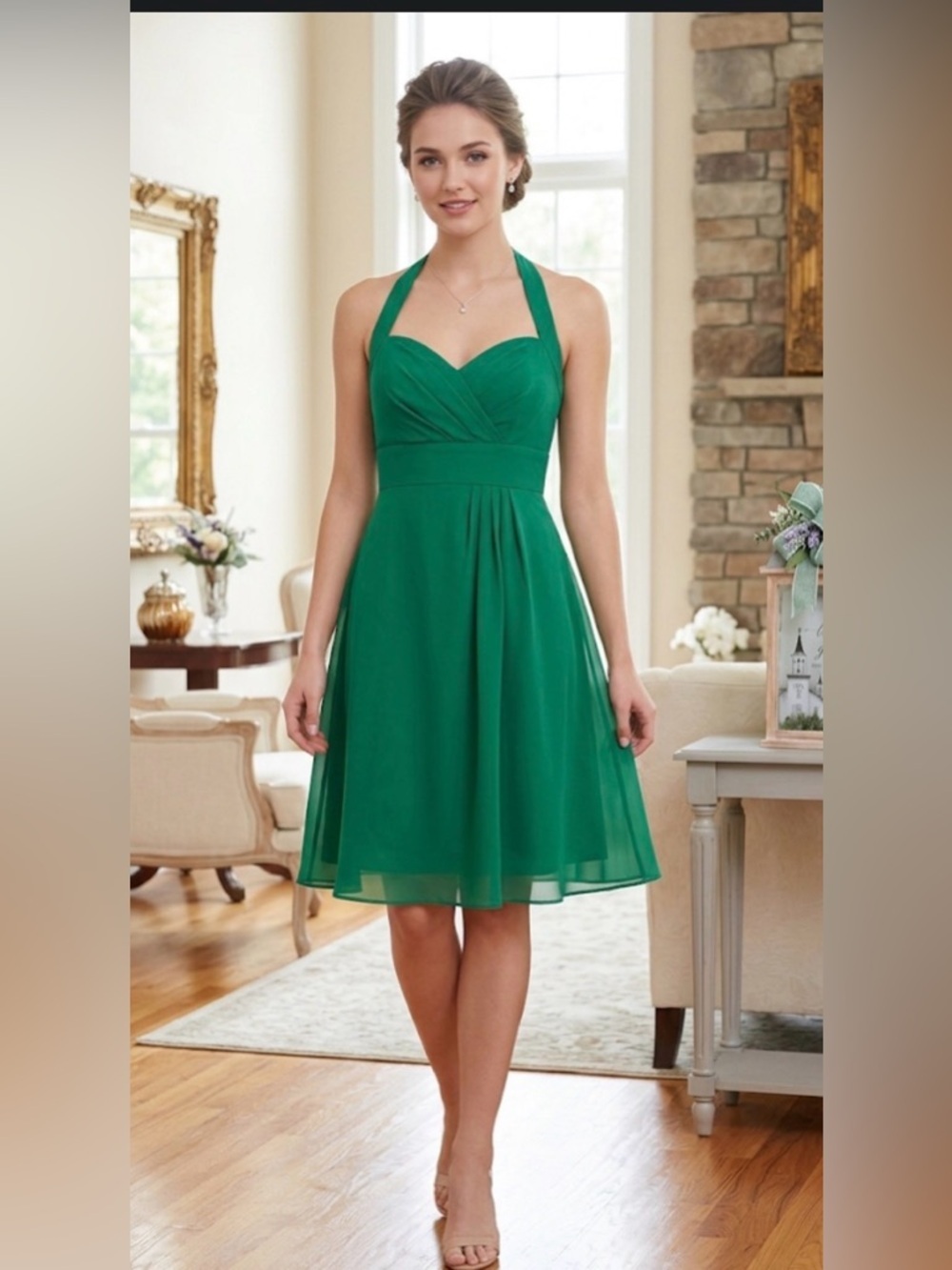 Alfred Angelo Emerald Green Halter Style Neckline Cocktail Dress - sz 8